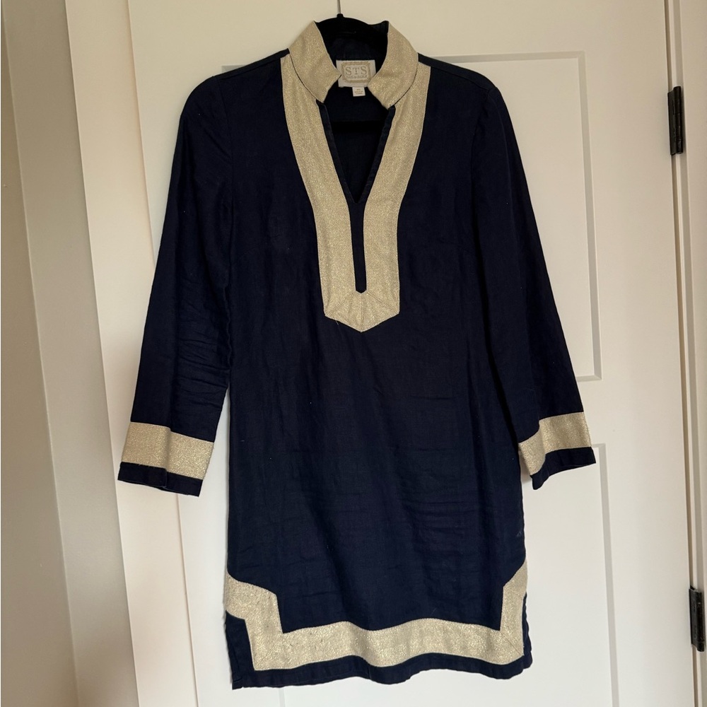 Sail to Sable Navy Tunic Dress with Gold Accents